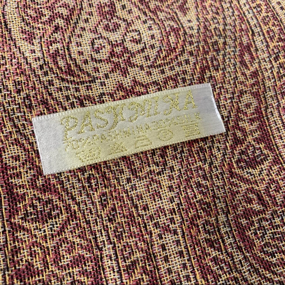 Pashmina Cashmere Silk Tan Burgundy Scarf - Picture 5 of 5